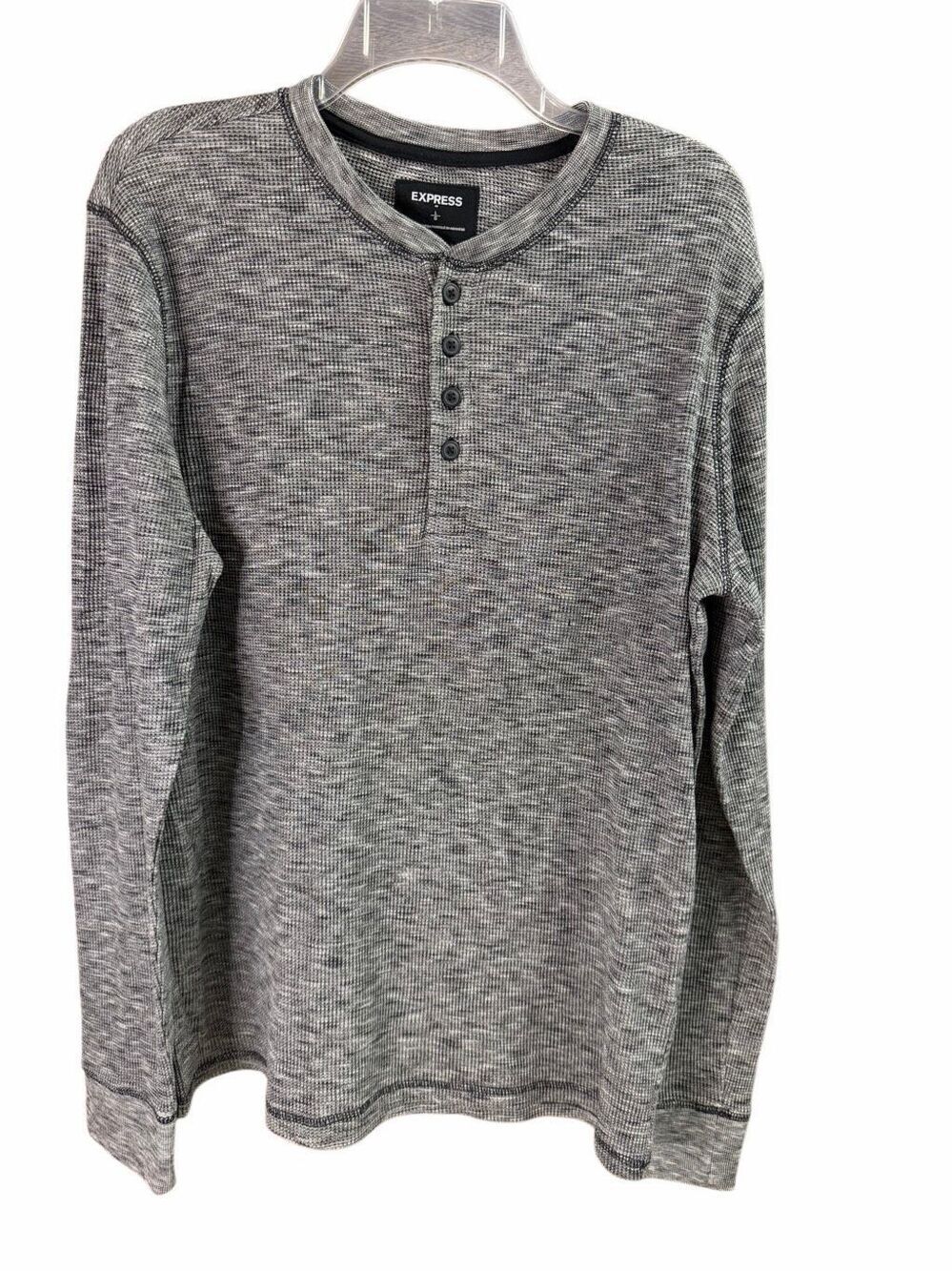 NWOT Express Men’s Large Gray Waffle Knit Henley Long Sleeve Casual Shirt Office
